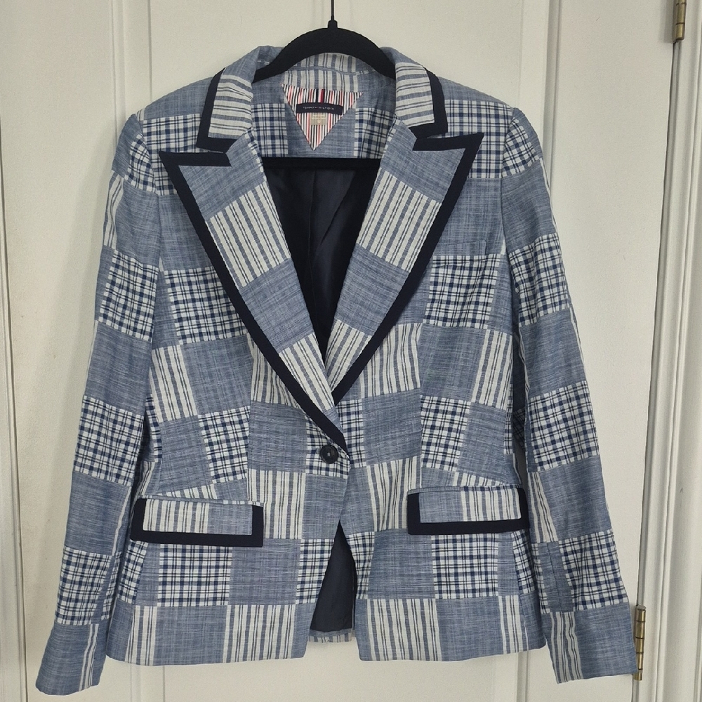 Tommy Hilfiger Women's Blue Patchwork Blazer
